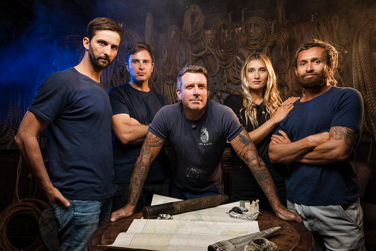 Shipwreck Hunters Australia on screen team: Ryan Chatfield, Johnny Debnam, Ash Sutton, Anouska ‘Nush’ Freedman and Andre Rerekura