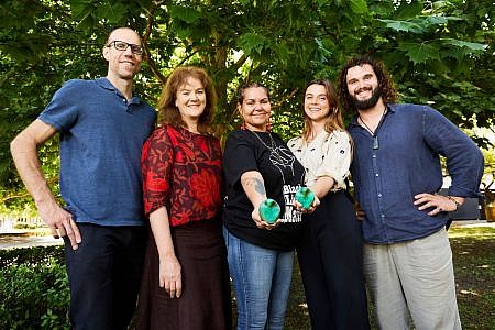 Adam Beaton and Celia Tait presenting Raelene Cooper, Kelly Warden and Quentin Curzon with a peace dove sculpture generously donated by Brian’s cousin - renowned Fremantle-based sculptor, Greg James. Photographer: Liang Xu.